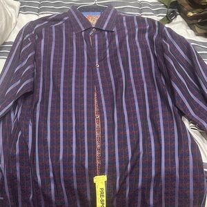 Robert Graham Men's Blue and Purple Striped Shirt